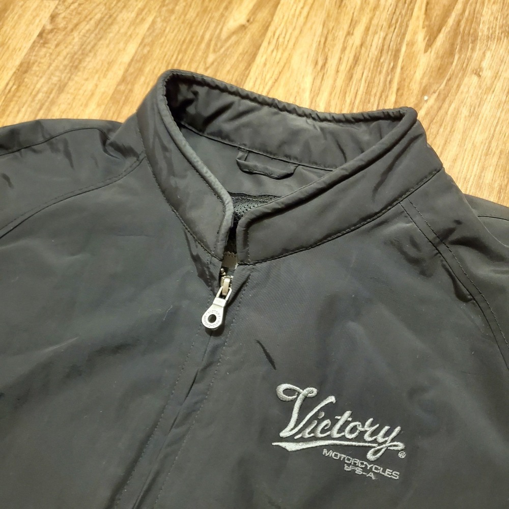 Victory Motorcycles Jacket Men XL Black Tribal Flames Embroidered Mesh Lined Zip